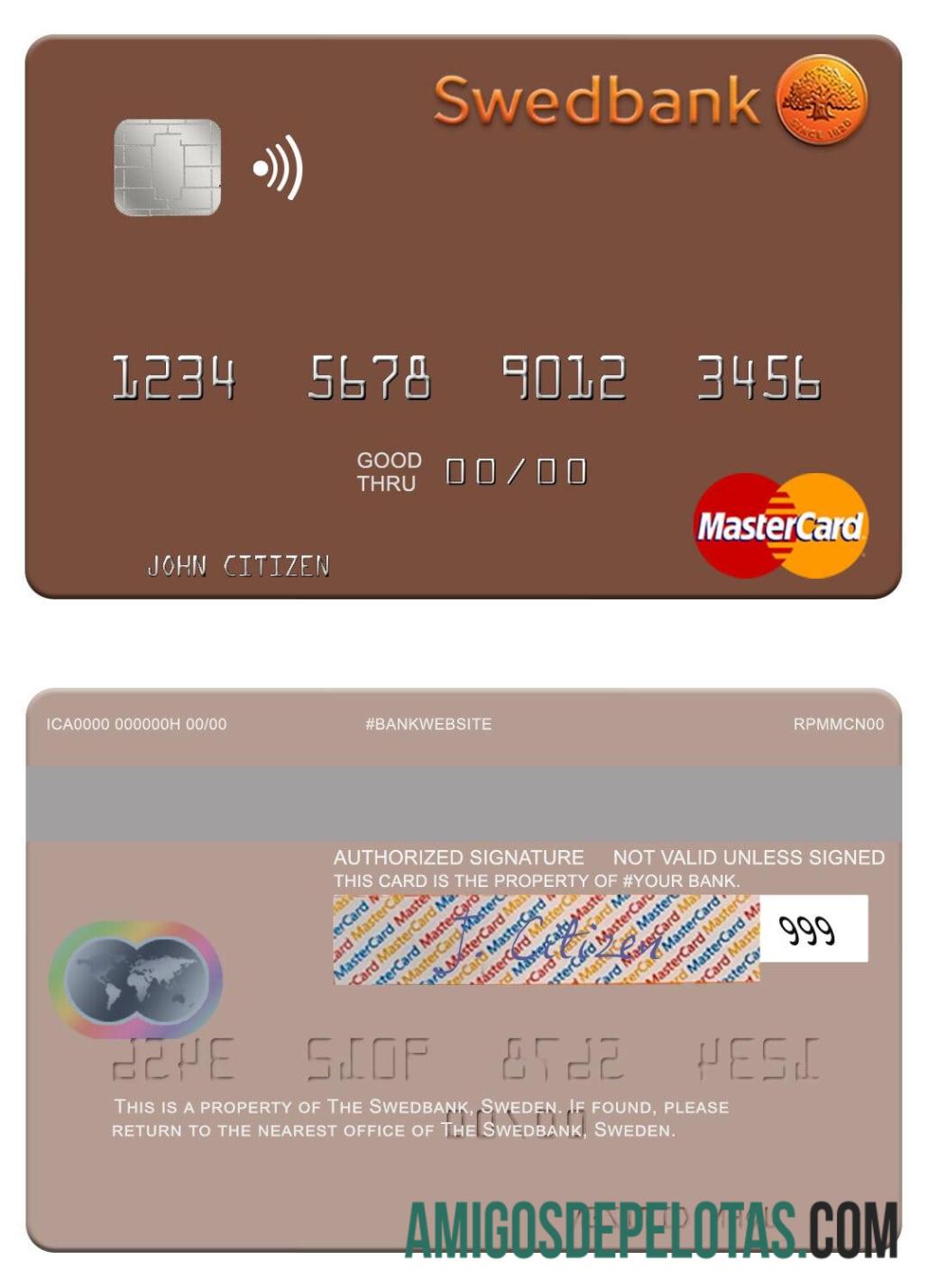 Suécia Swedbank Mastercard amostra